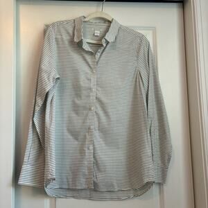 NWOT Garnet Hill Green White Stripe Basic Button Down Shirt Sz 8 Essential